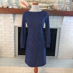 Elizabeth McKay Shift Dress, Women's Size 4  Blue Pattern long Sleeve.